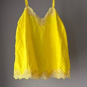 Express Yellow Satin Slip Cami with Cream Lace Trim